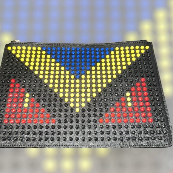 Fendi Monster Studs Leather Clutch Leather Bag Multicolor Rare LARGE Limited Ed - Picture 13 of 14